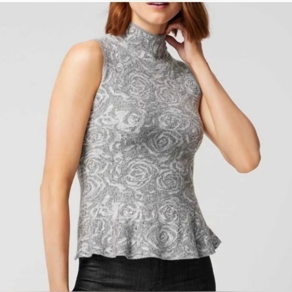 White House Black Market Sleeveless Rose Jacquard Peplum Top